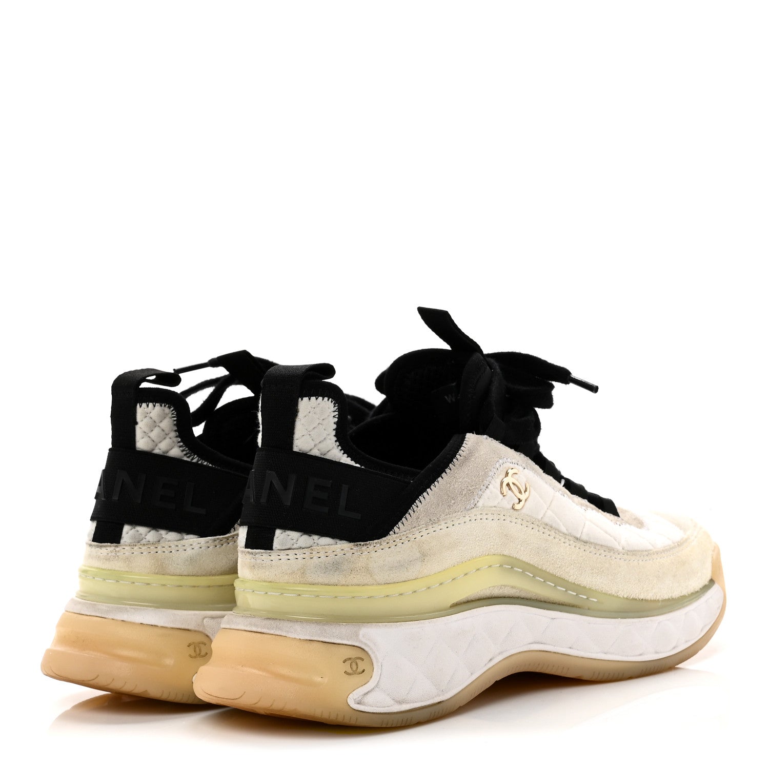 Fabric Suede Calfskin CC Sneakers 38.5 Ivory Black