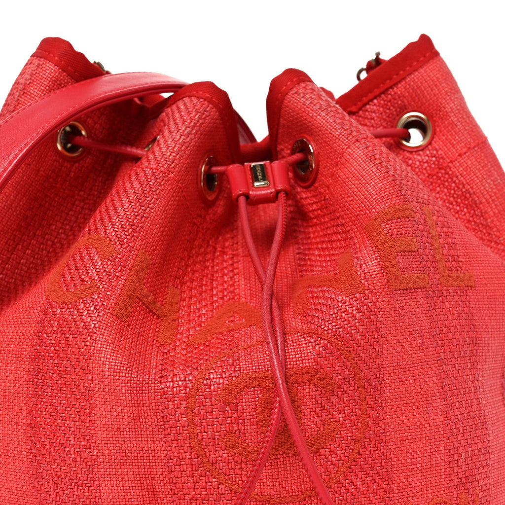 Chanel Mixed Fibers Striped Deauville Drawstring Bag Red
