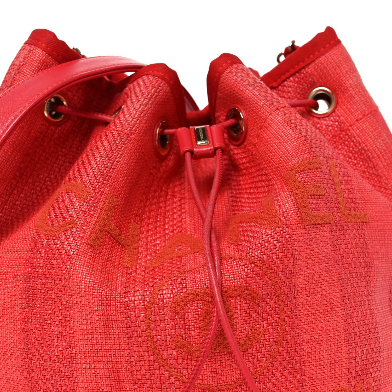 Chanel Mixed Fibers Striped Deauville Drawstring Bag Red