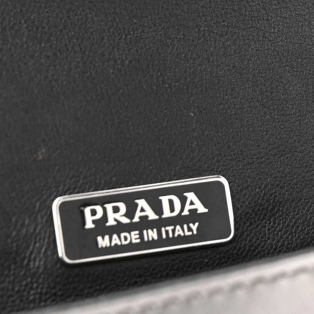 Prada Metallic Vitello Saffiano Cahier Bag Silver Black