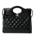 Chanel Shiny Crumpled Calfskin Quilted Mini 31 Shopping Bag Black