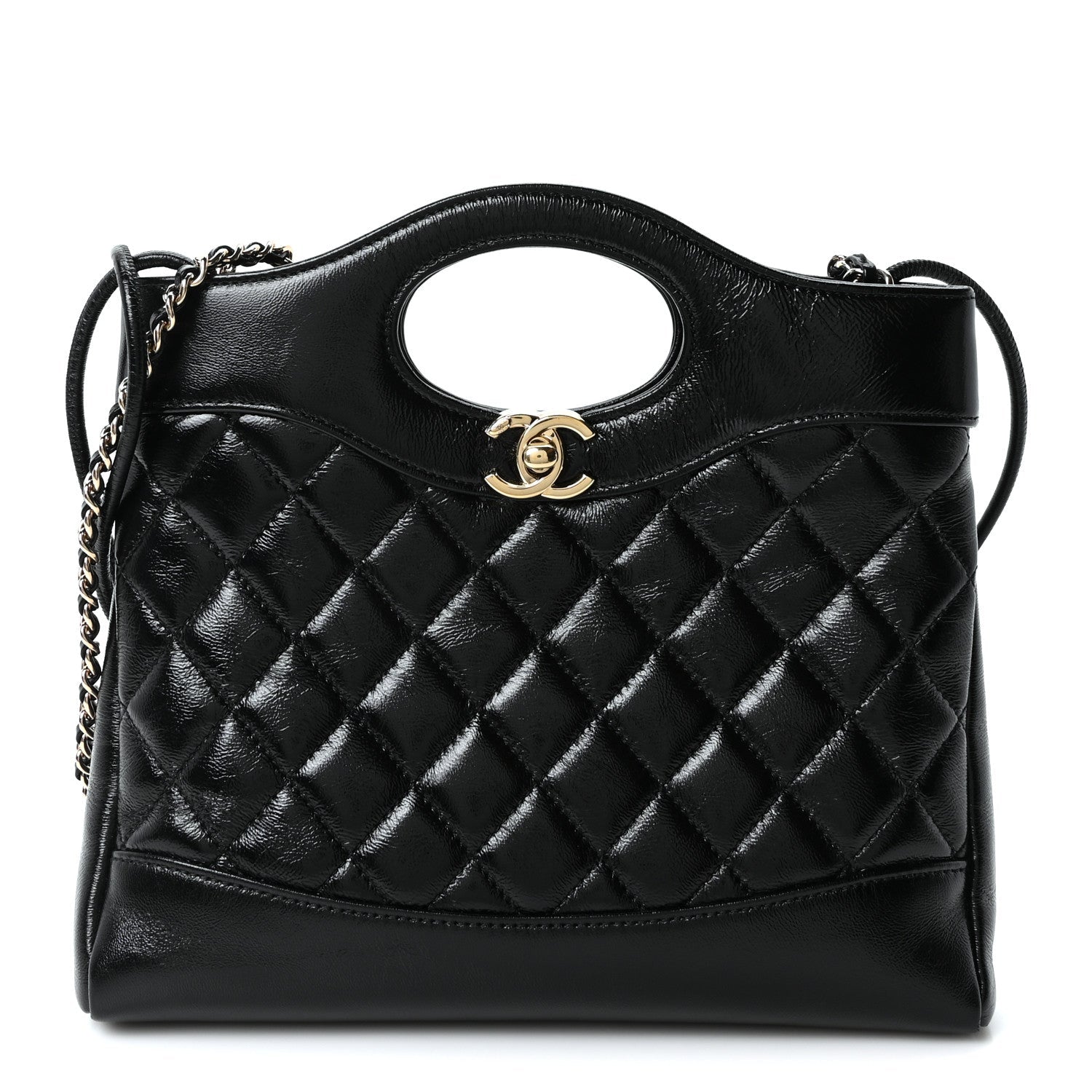 Chanel Shiny Crumpled Calfskin Quilted Mini 31 Shopping Bag Black
