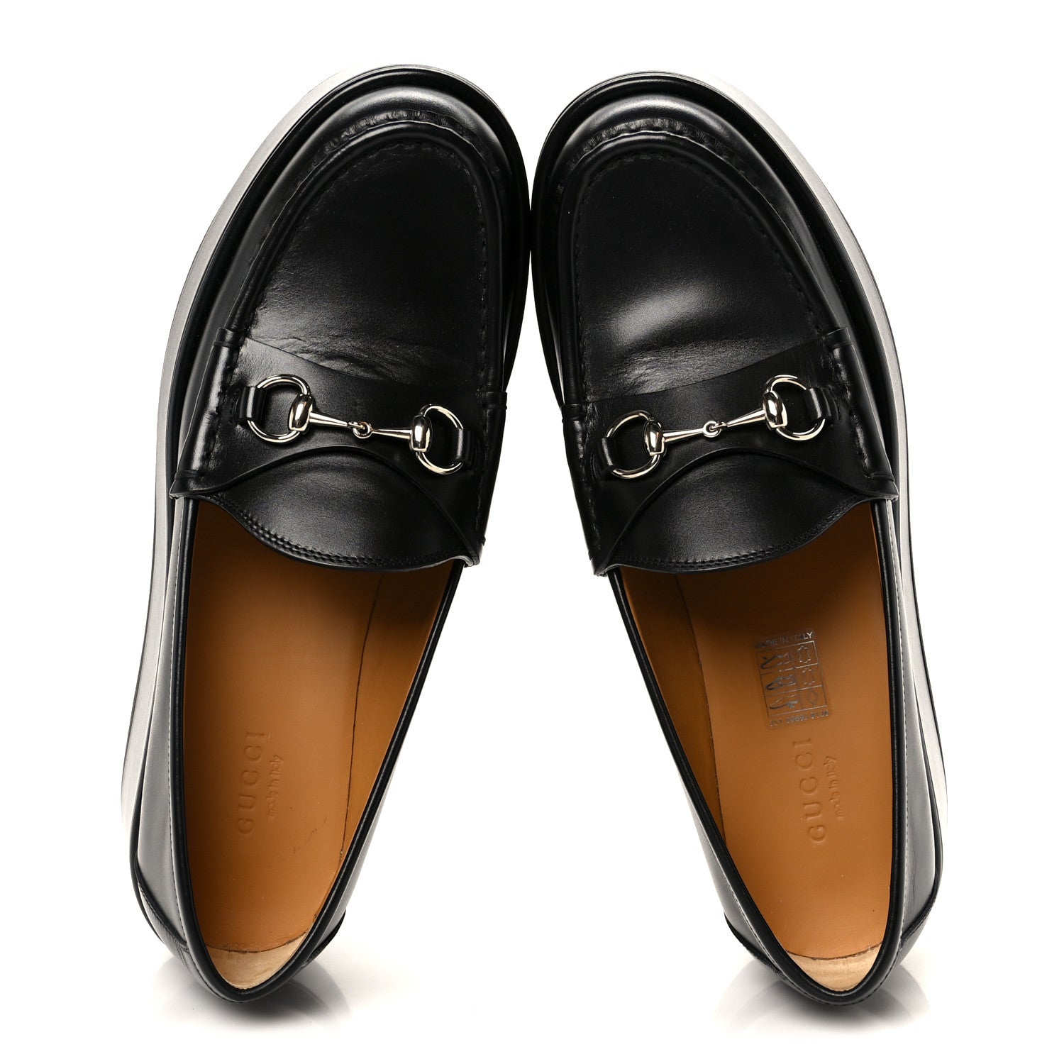 Gucci Kama Calfskin Horsebit Womens Wedge Platform Loafers 38.5 Black