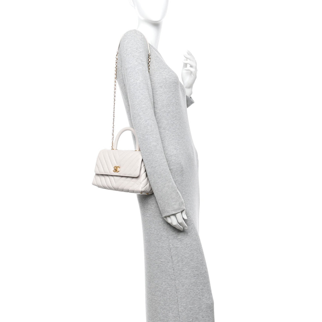 Chanel Calfskin Chevron Quilted Mini Coco Handle Flap Rose Pale