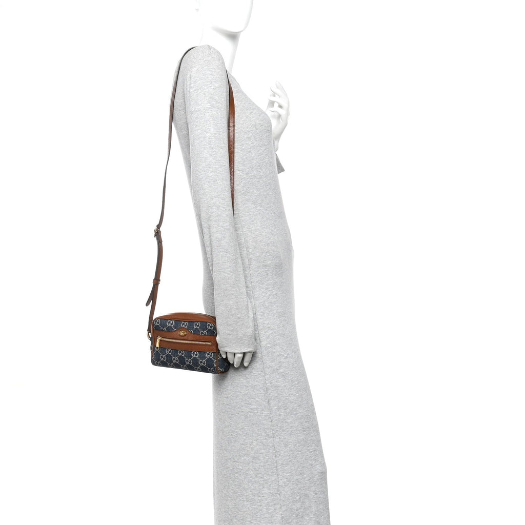 Gucci New Denim GG Monogram Dollar Calfskin Mini Ophidia Shoulder Bag Blue Tea Cuir Epilog