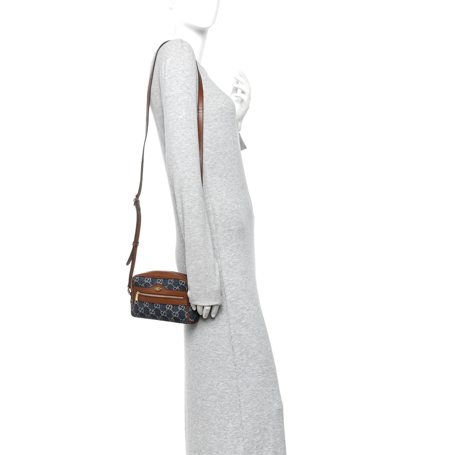 Gucci New Denim GG Monogram Dollar Calfskin Mini Ophidia Shoulder Bag Blue Tea Cuir Epilog