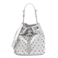 Chanel Metallic Lambskin Studded Chevron Quilted Small Stud Wars Drawstring Bag- Silver