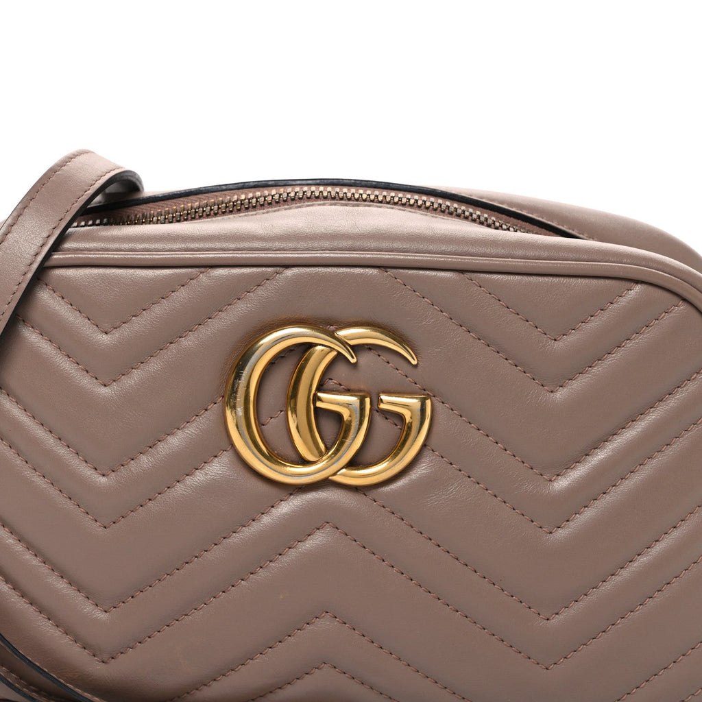 Gucci Calfskin Matelasse Small GG Marmont Chain Shoulder Bag Porcelain Rose