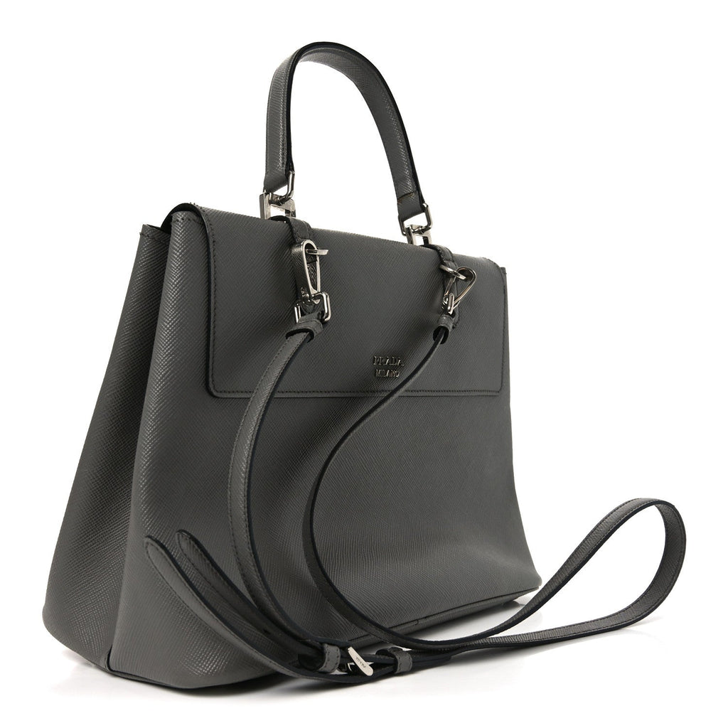 Prada Saffiano Cuir Convertible Top Handle Tote Marmo