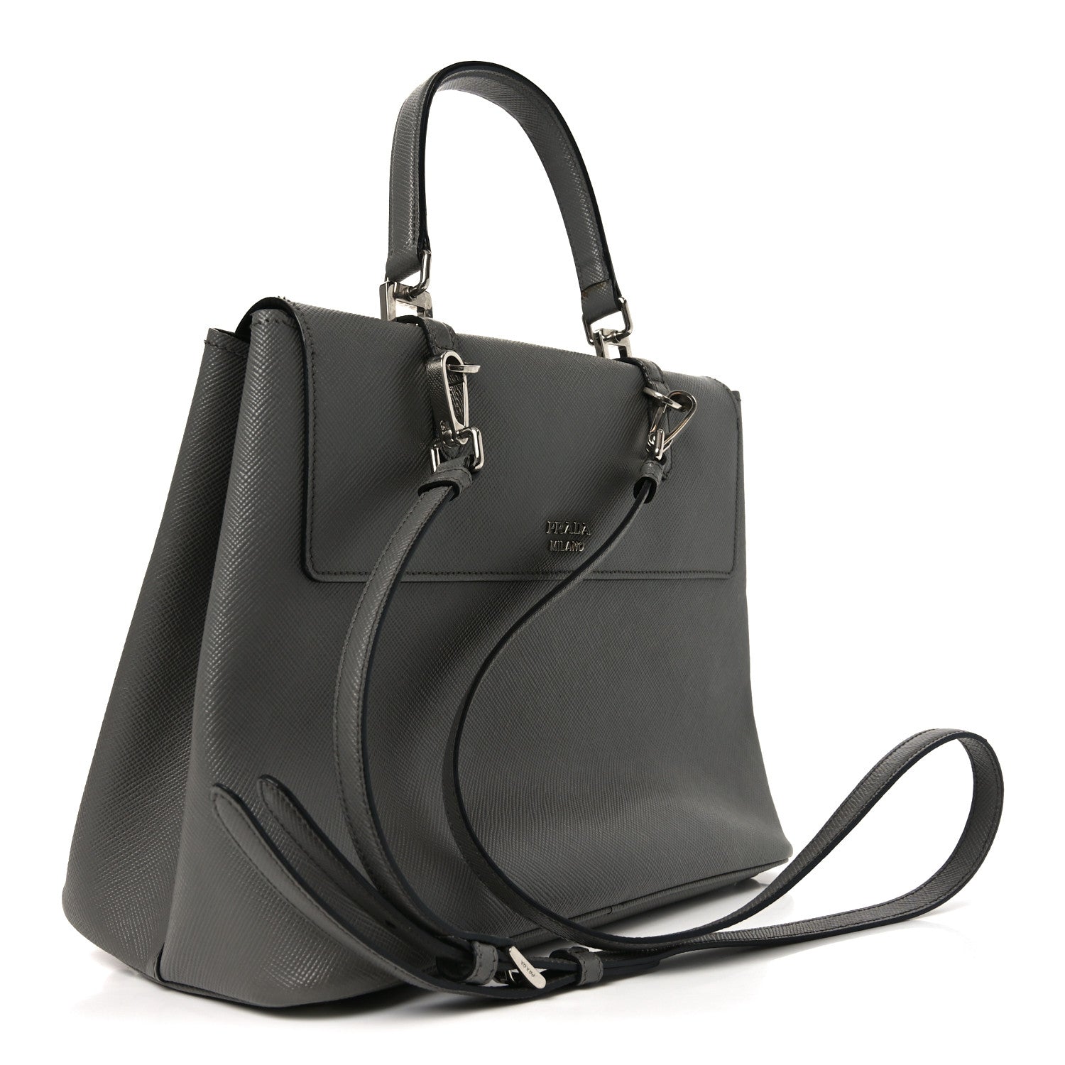 Prada Saffiano Cuir Convertible Top Handle Tote Marmo