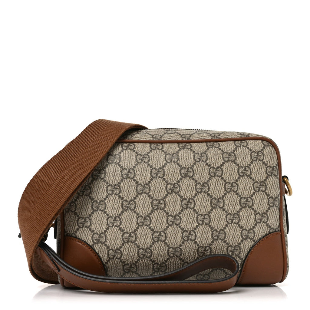 Gucci GG Supreme Monogram Textured Calfskin Emblem Small Crossbody Beige Ebony Old Sundial