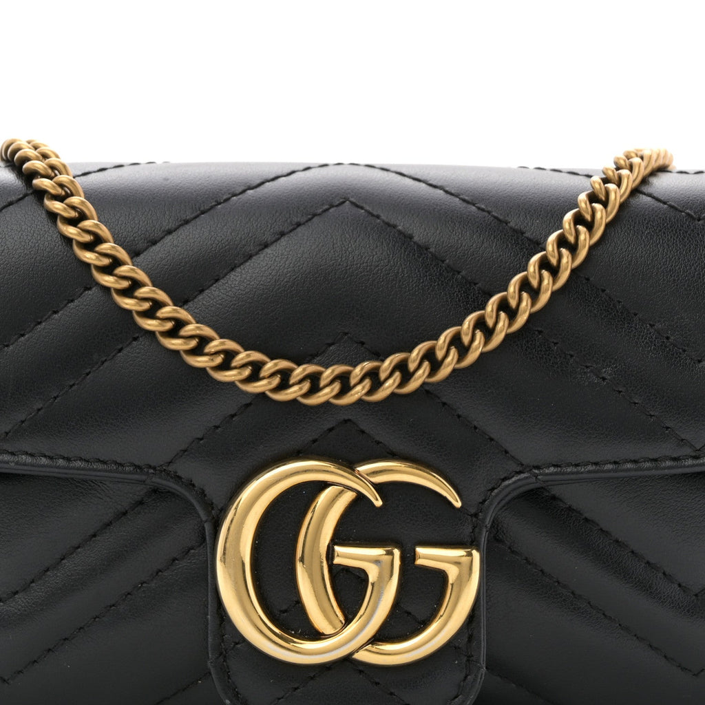 Gucci Calfskin Matelasse Super Mini GG Marmont Shoulder Bag Black