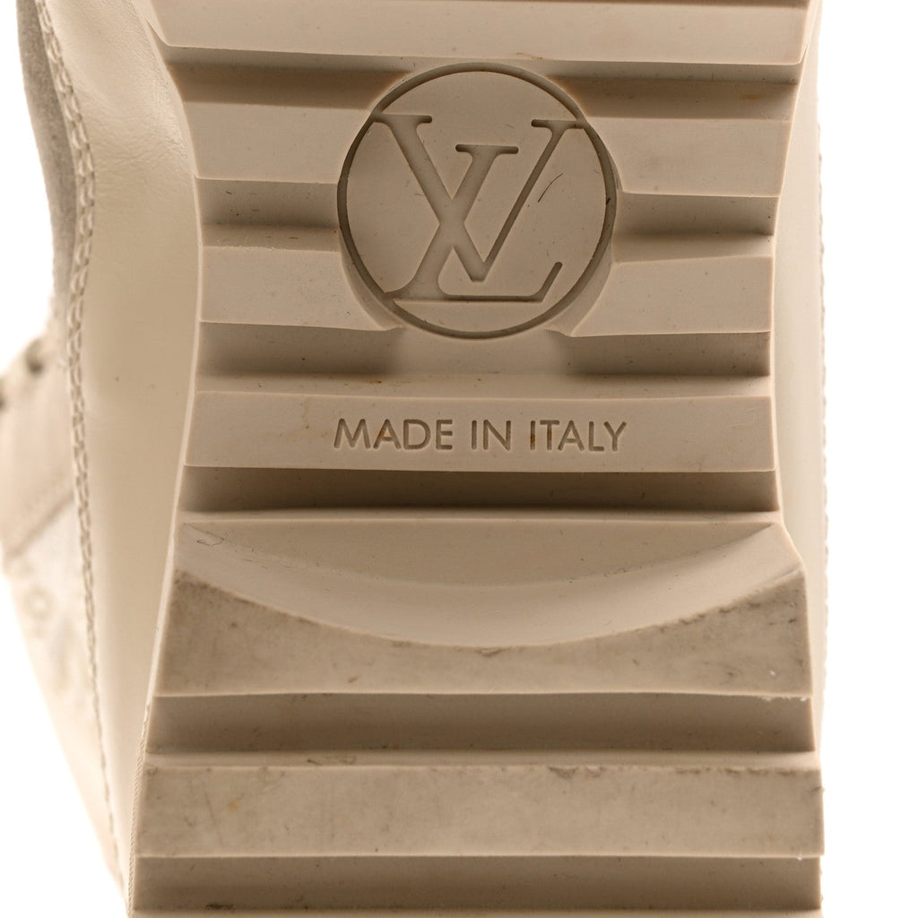 Louis Vuitton Suede Calfskin Jacquard Since 1854 Laureate Platform Desert Boots 37.5 Beige