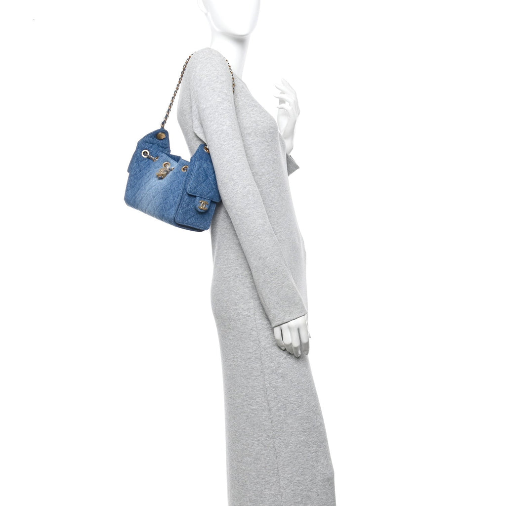 Chanel Washed Denim Quilted Mini Chanel 25 Handbag Blue