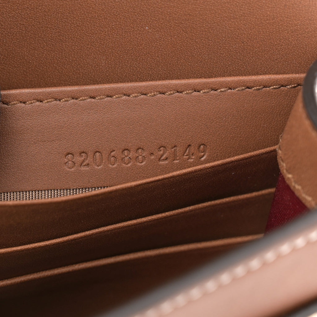 Gucci GG Supreme Monogram Textured Calfskin Emblem Super Mini Shoulder Bag Beige Dark Brown