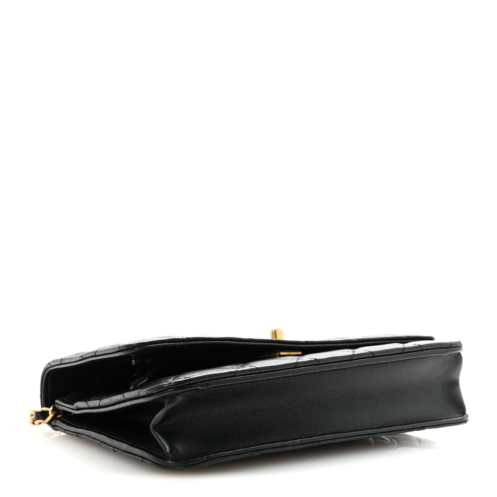 Chanel Lambskin Quilted Pearl Crown Wallet On Chain WOC Black