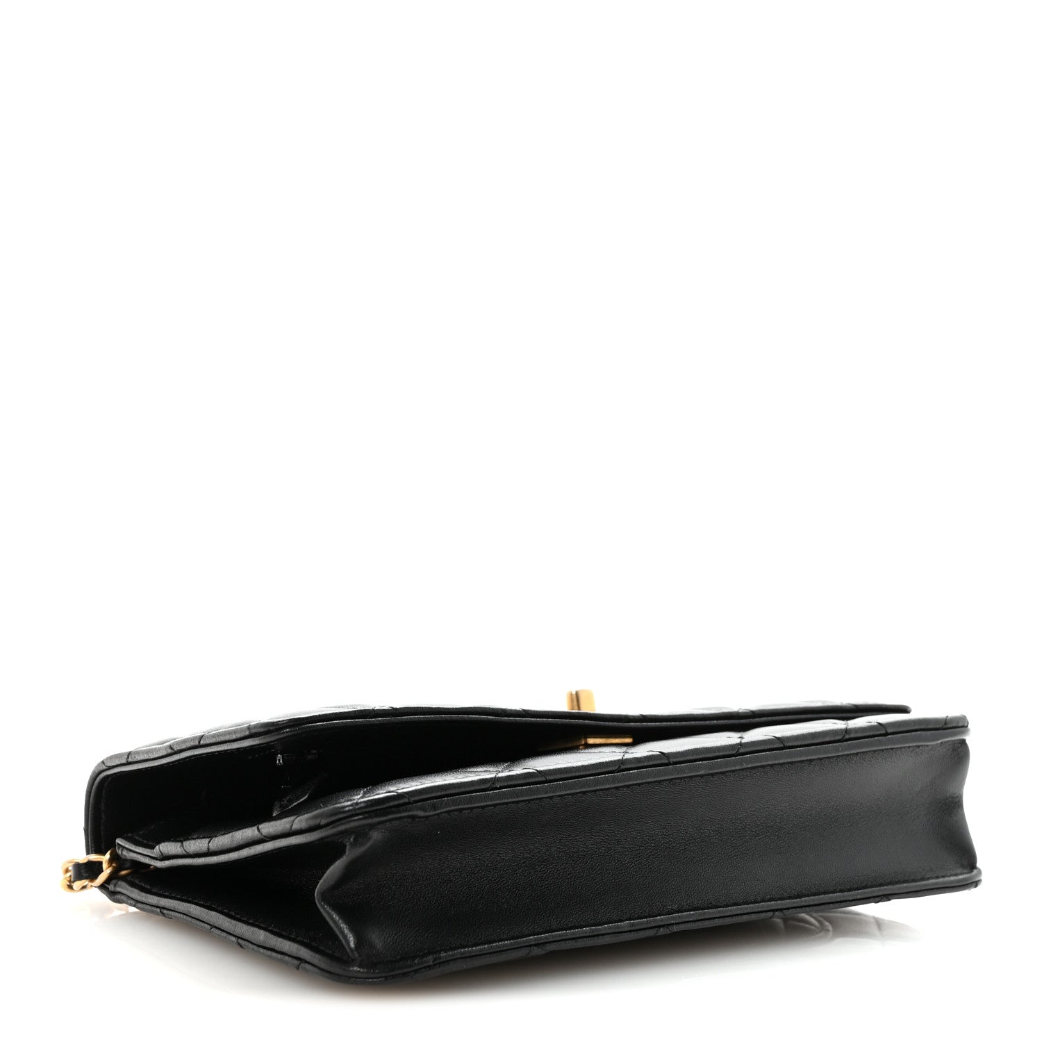 Chanel Lambskin Quilted Pearl Crown Wallet On Chain WOC Black