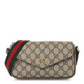 Gucci GG Supreme Monogram Textured Dollar Calfskin Web Mini Ophidia Envelope Shoulder Bag Beige Ebony