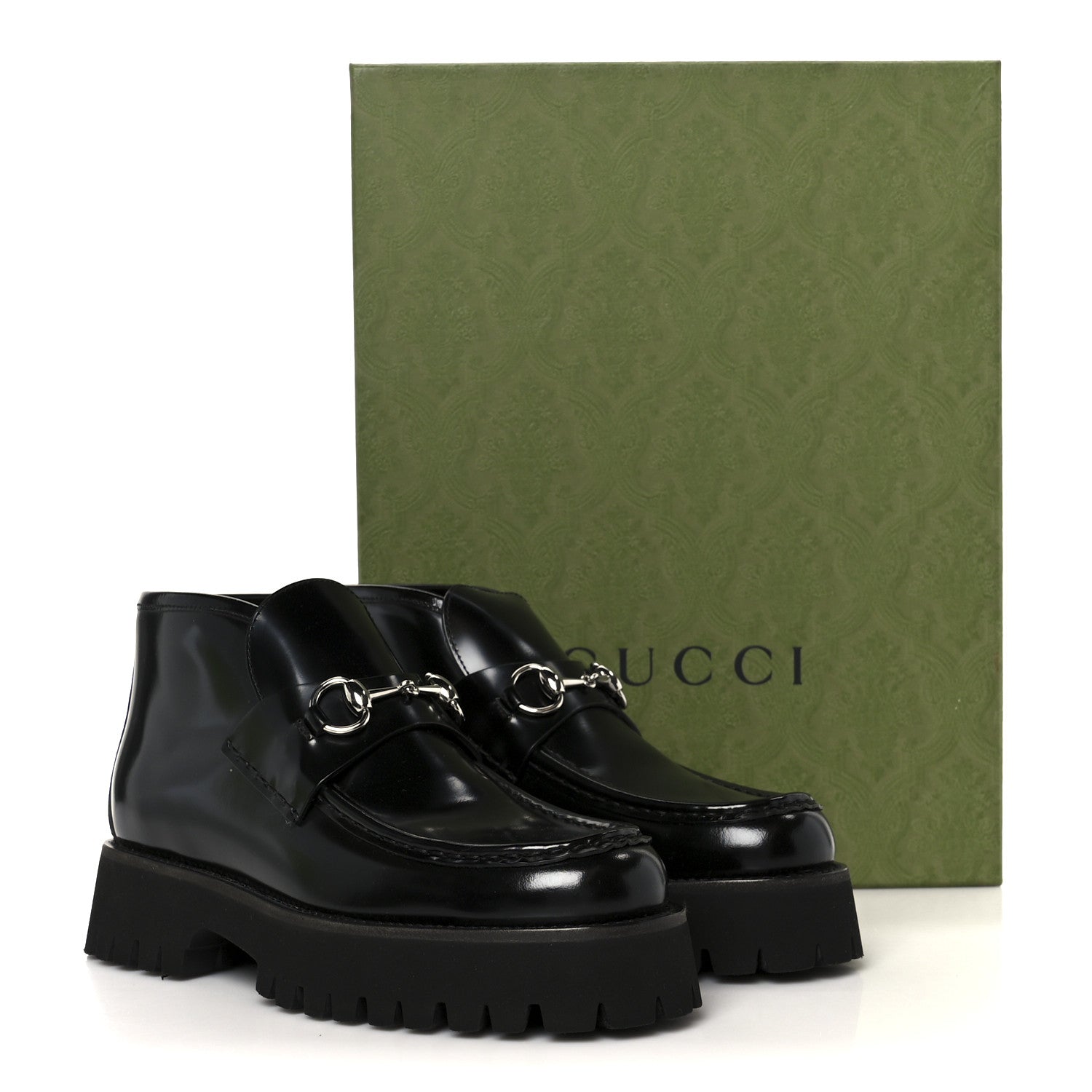 Gucci Cordovan Lux Womens Horsebit Platform Ankle Boots 38 Black