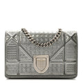 Christian Dior Metallic Patent Micro-Cannage Baby Diorama Flap Bag Silver