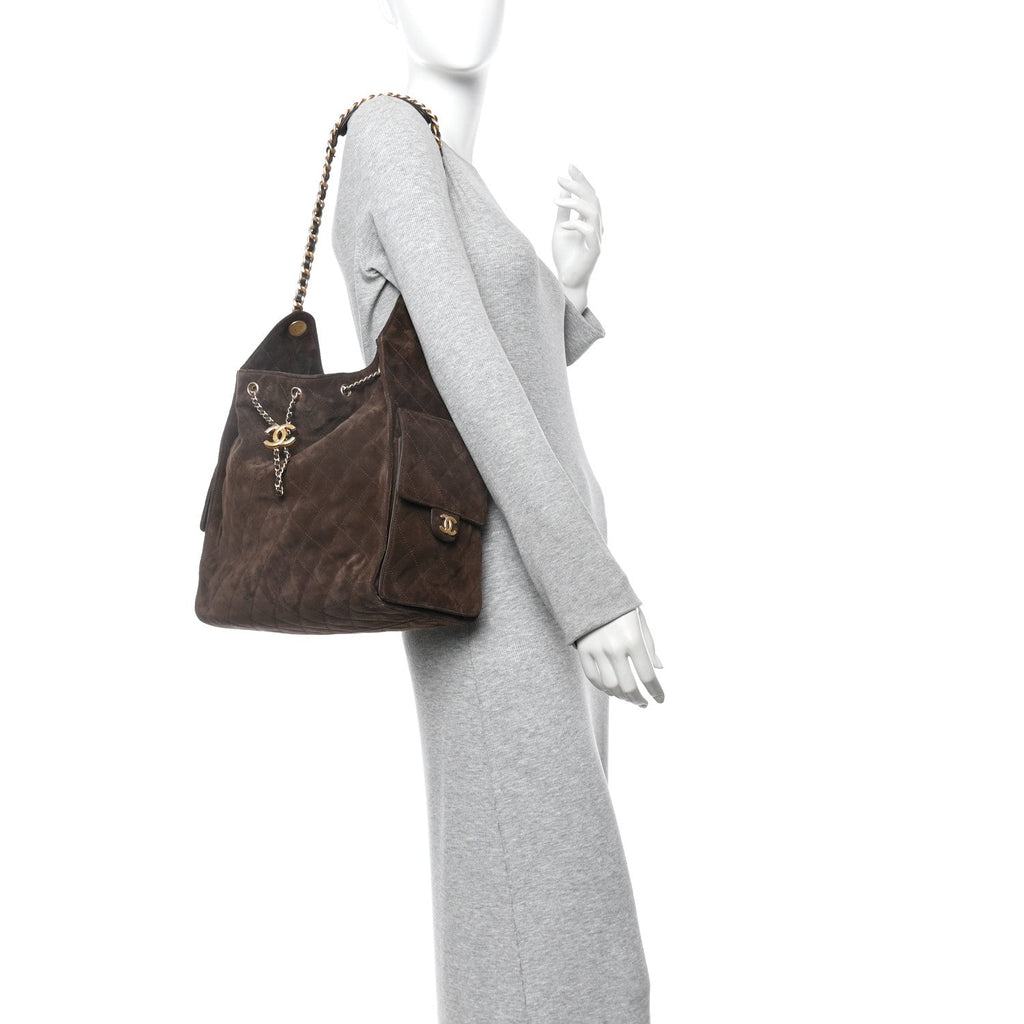 Chanel Suede Quilted Medium Chanel 25 Handbag Dark Brown