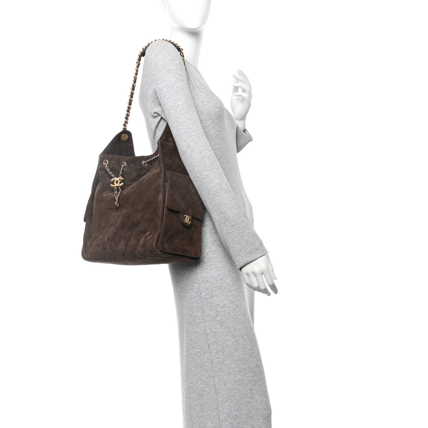 Chanel Suede Quilted Medium Chanel 25 Handbag Dark Brown