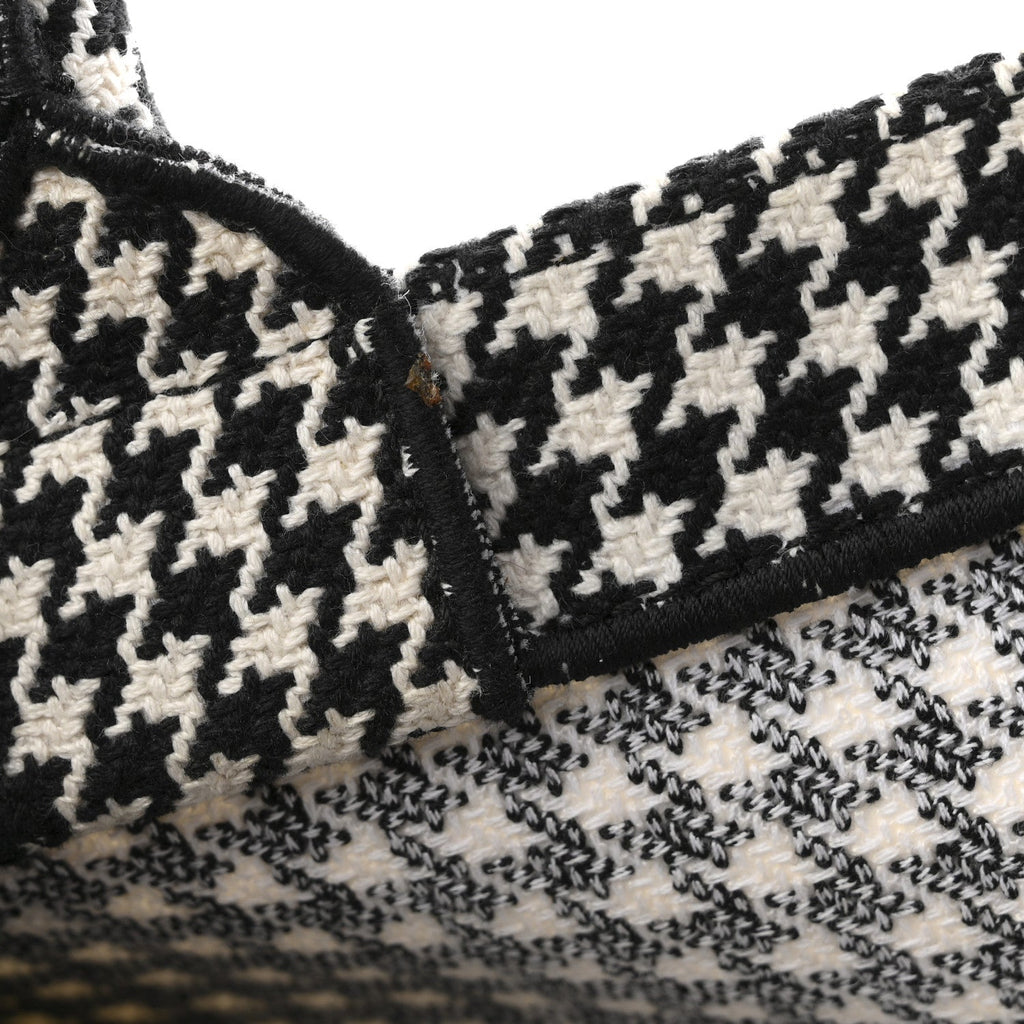 Christian Dior Canvas Houndstooth Embroidered Medium Book  Black White