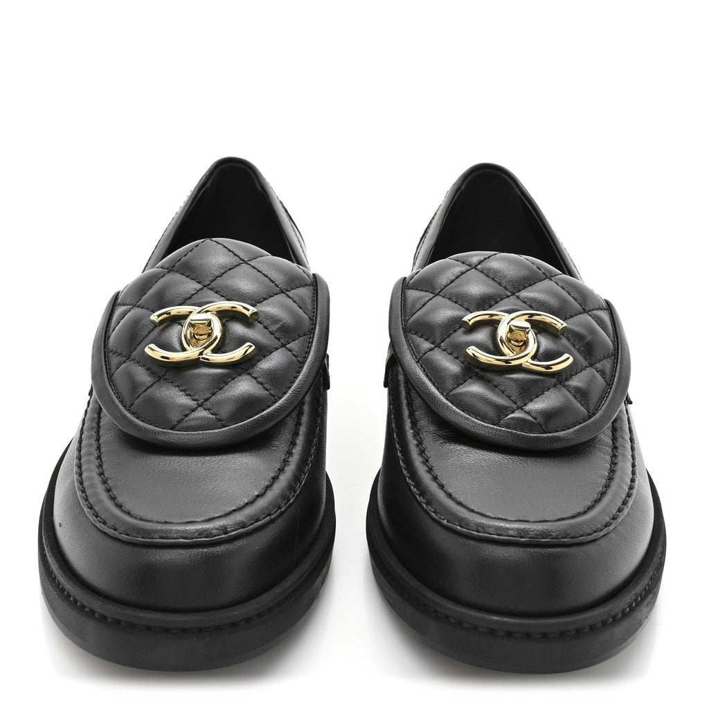 Lambskin Quilted CC Turnlock Loafers 39.5 Black