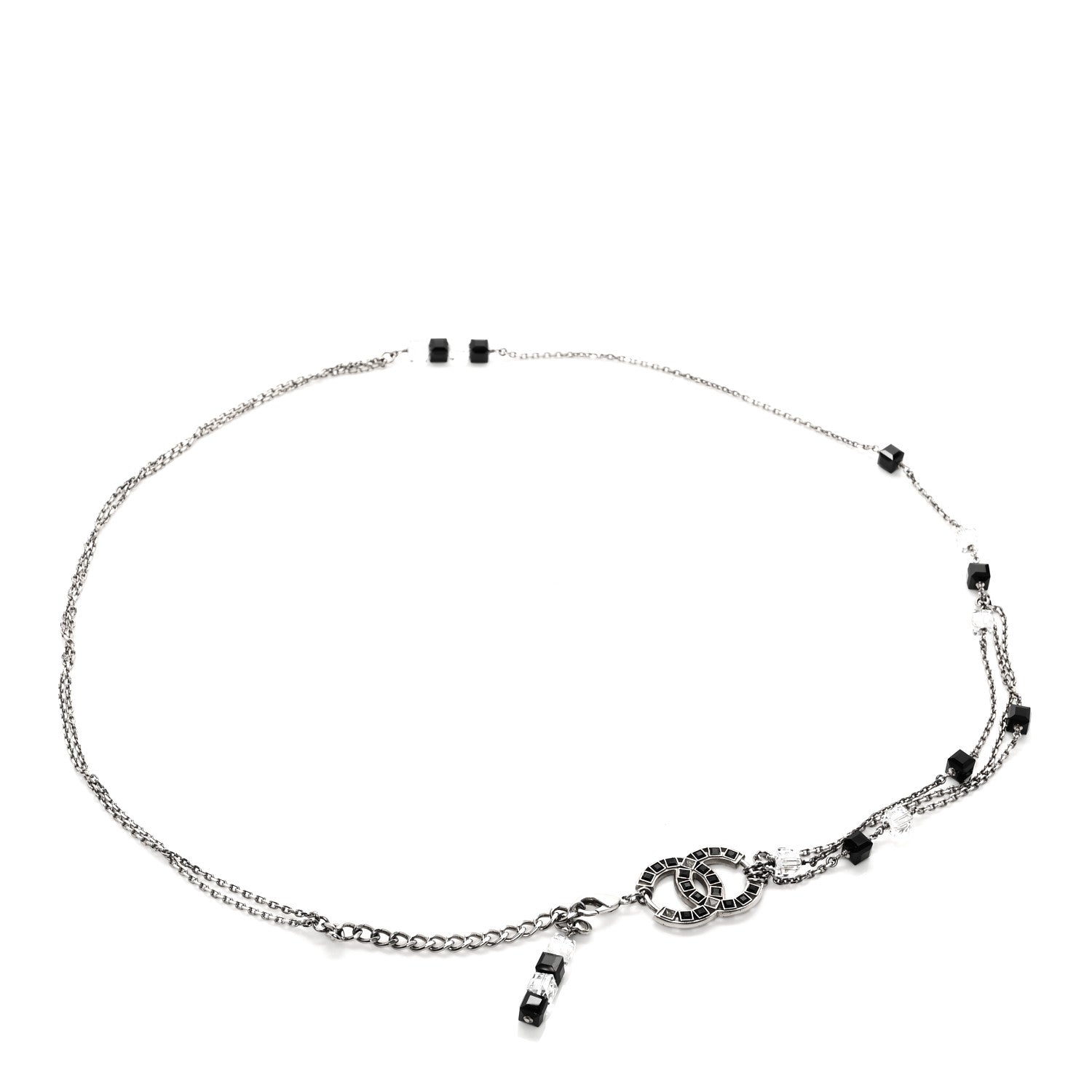 Metal Crystal CC Chain Belt Silver Black