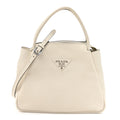 Prada Vitello Daino Soft Medium Zippered Top Handle Bag White