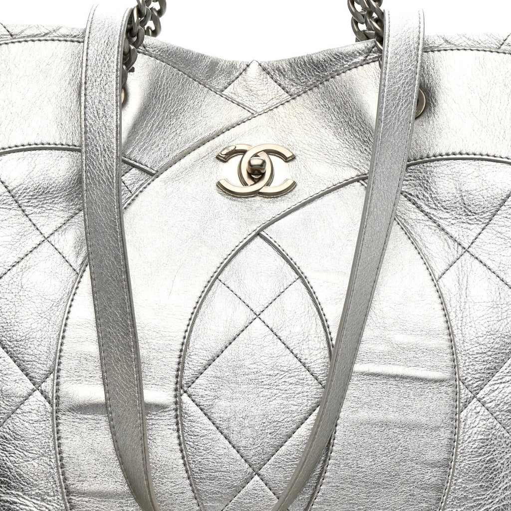 Chanel Metallic Calfskin Stitched CC Club Monaco Tote Silver