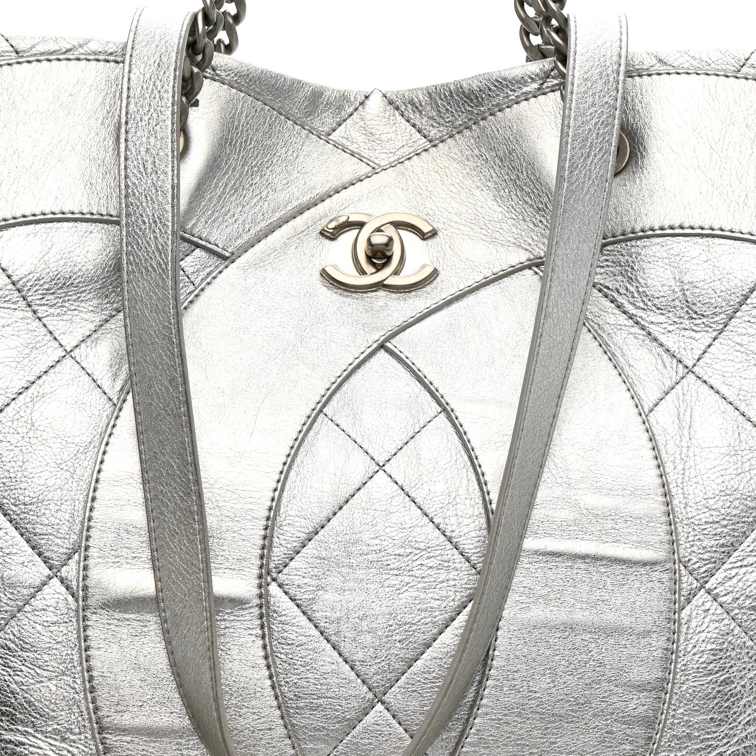 Chanel Metallic Calfskin Stitched CC Club Monaco Tote Silver