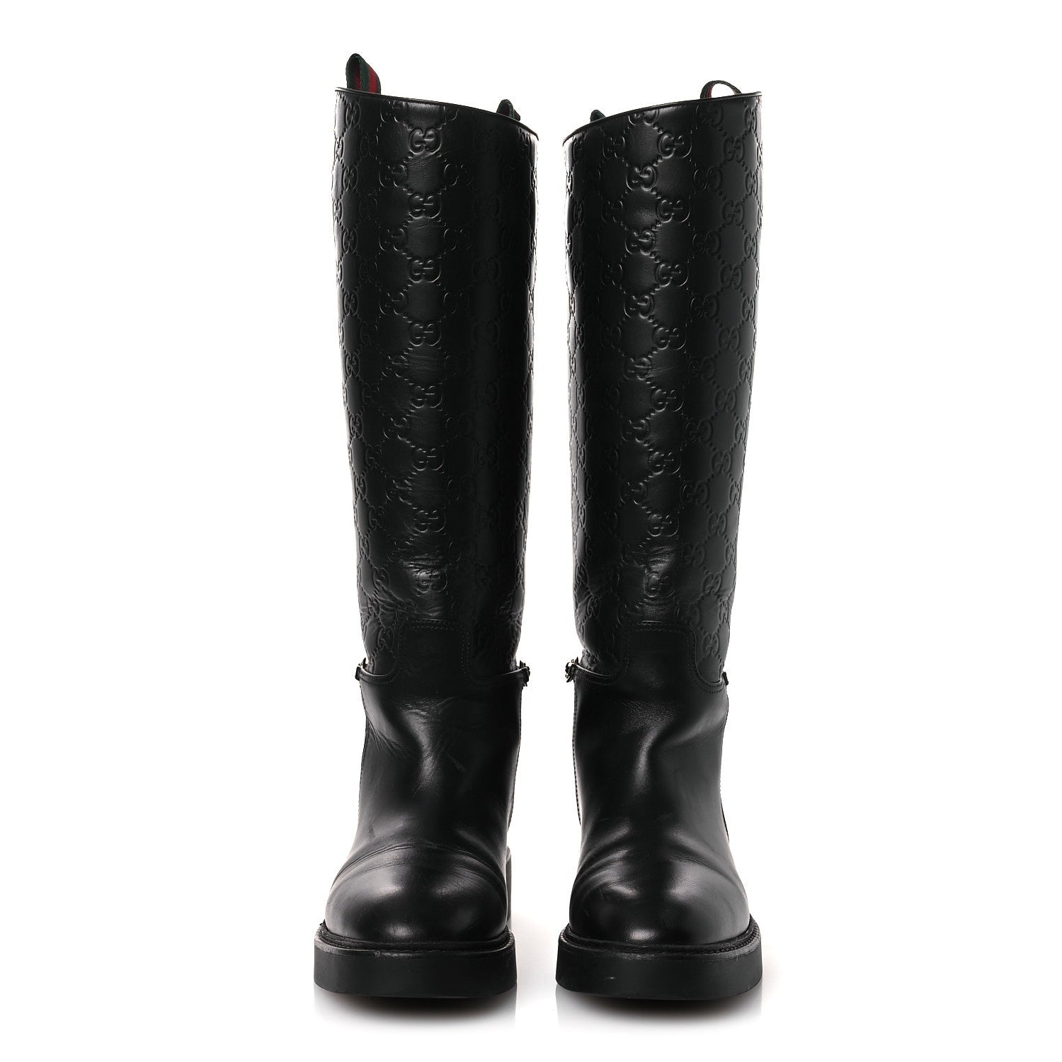Gucci Guccissima Real Betis Glamour Calfskin Michelangelo Slim Horsebit Riding Boots 39.5 Black