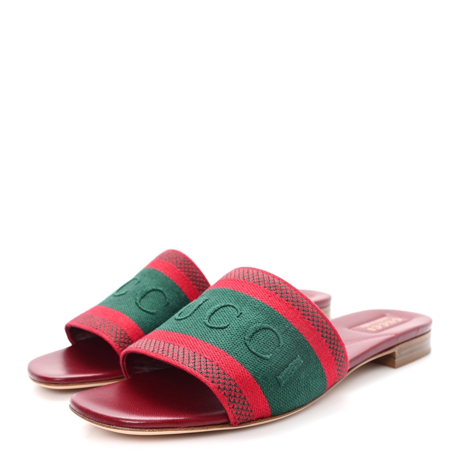 Gucci Canvas Web Womens Slide Sandals 38.5 Red Bordeaux