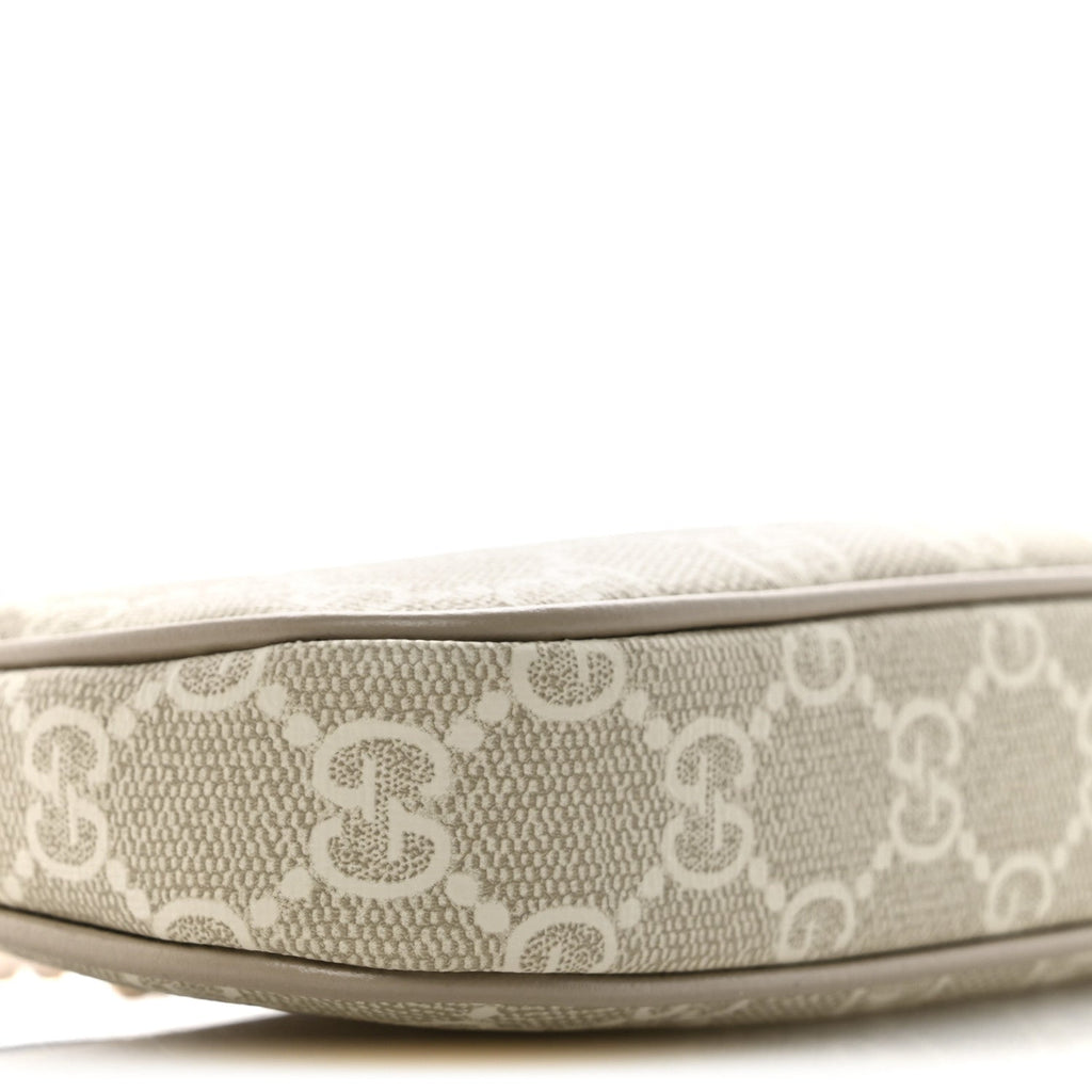 Gucci GG Supreme Monogram Textured Dollar Calfskin Web Mini Ophidia GG Handbag Beige Mystic White Oatmeal