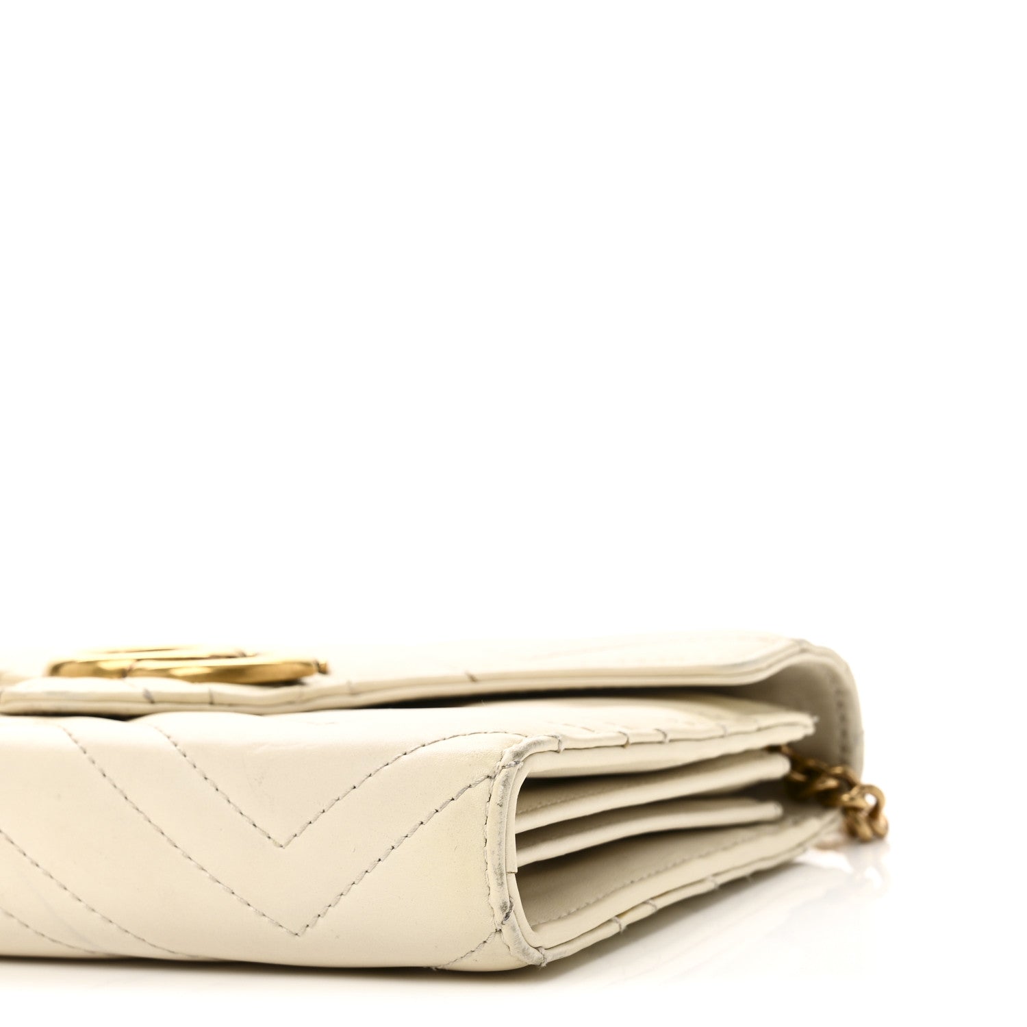 Gucci Calfskin Matelasse GG Marmont Chain Wallet Mystic White