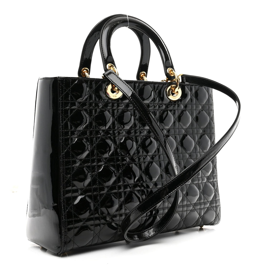 Christian Dior Patent Cannage Large Lady Dior Black