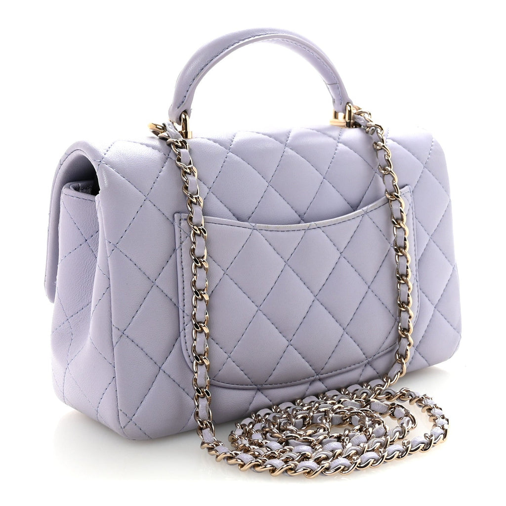 Chanel Lambskin Quilted Mini Top Handle Rectangular Flap Light Purple