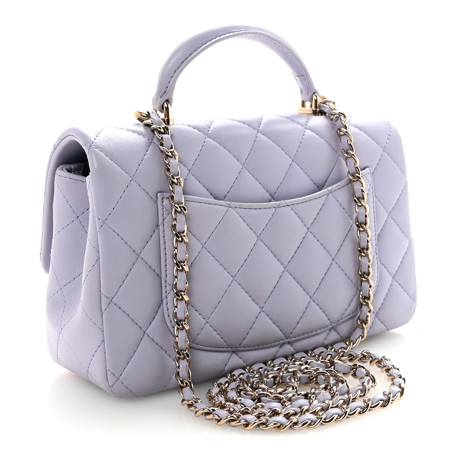 Chanel Lambskin Quilted Mini Top Handle Rectangular Flap Light Purple