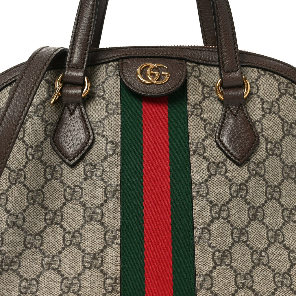 Gucci GG Supreme Monogram Web Medium Ophidia Top Handle Dome Bag Brown