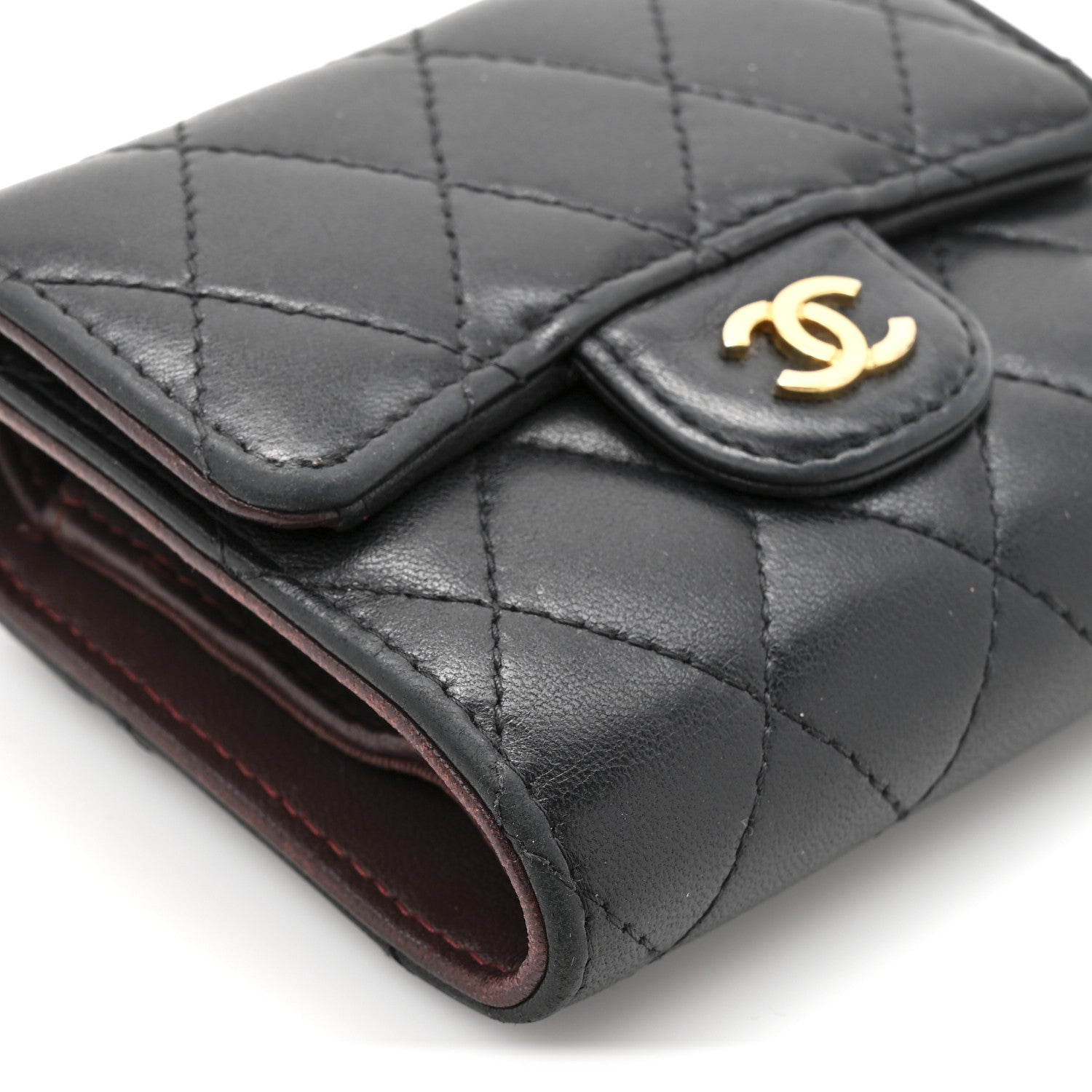Lambskin Quilted Compact Flap Wallet Black