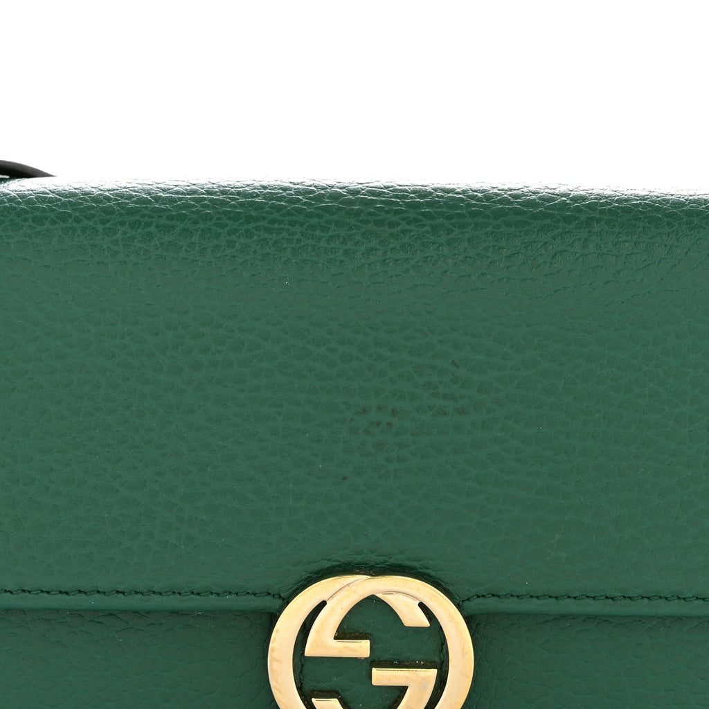 Gucci Dollar Calfskin Interlocking G Chain Wallet Emerald
