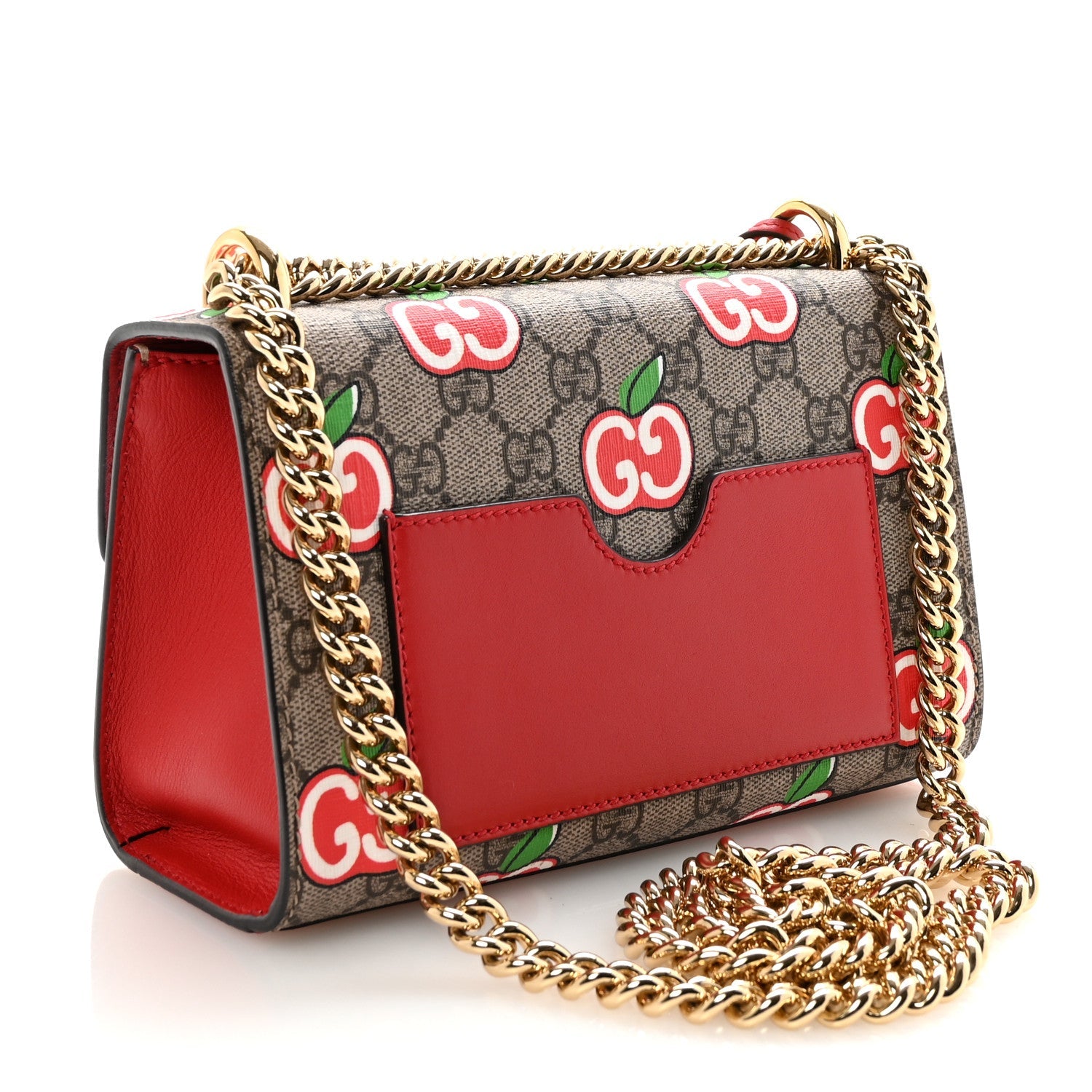 Gucci GG Supreme Monogram Apple Small Padlock Shoulder Bag Beige Multicolor Lobster Red