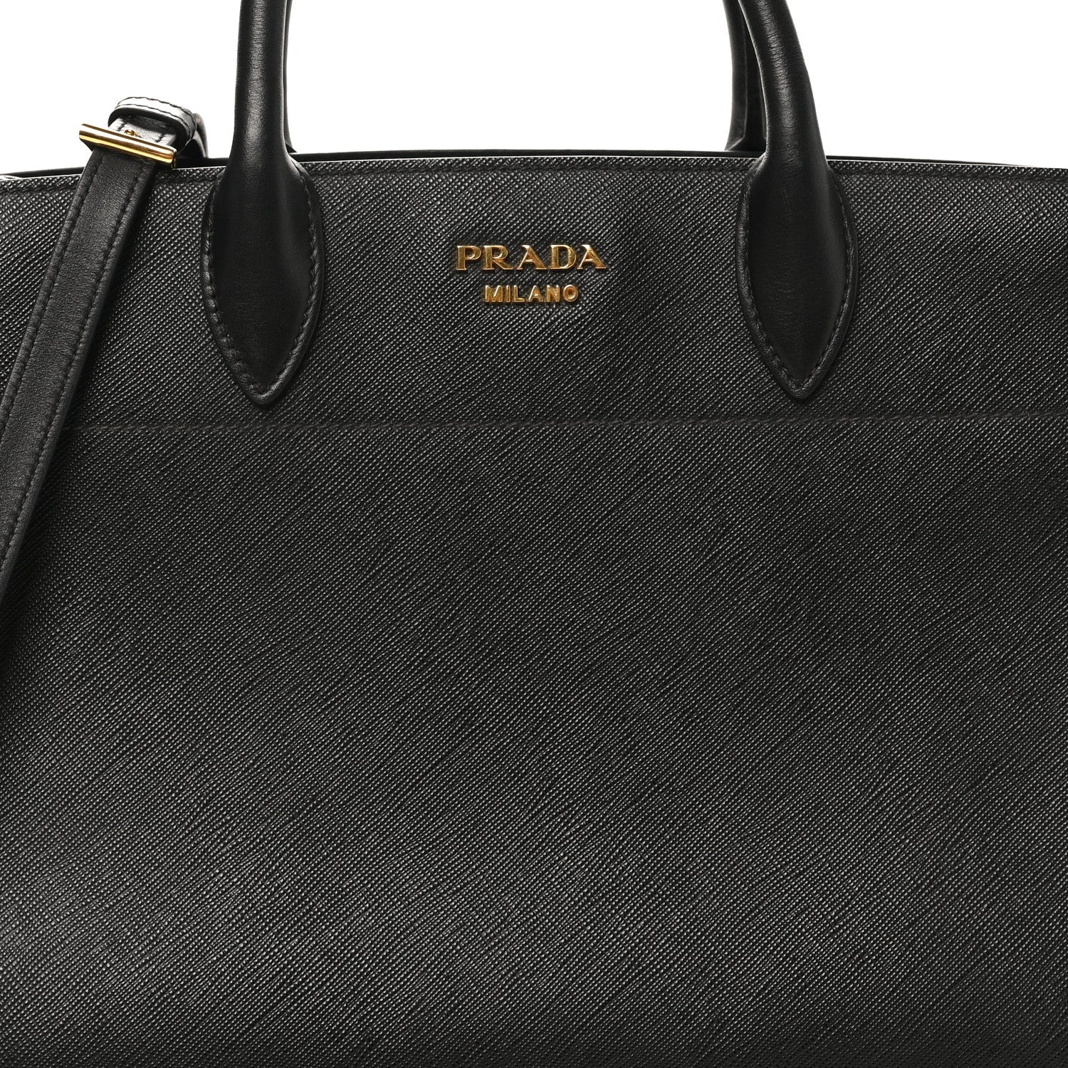 Prada Saffiano City Calfskin Medium Bibliothèque Top Handle Black Fuoco