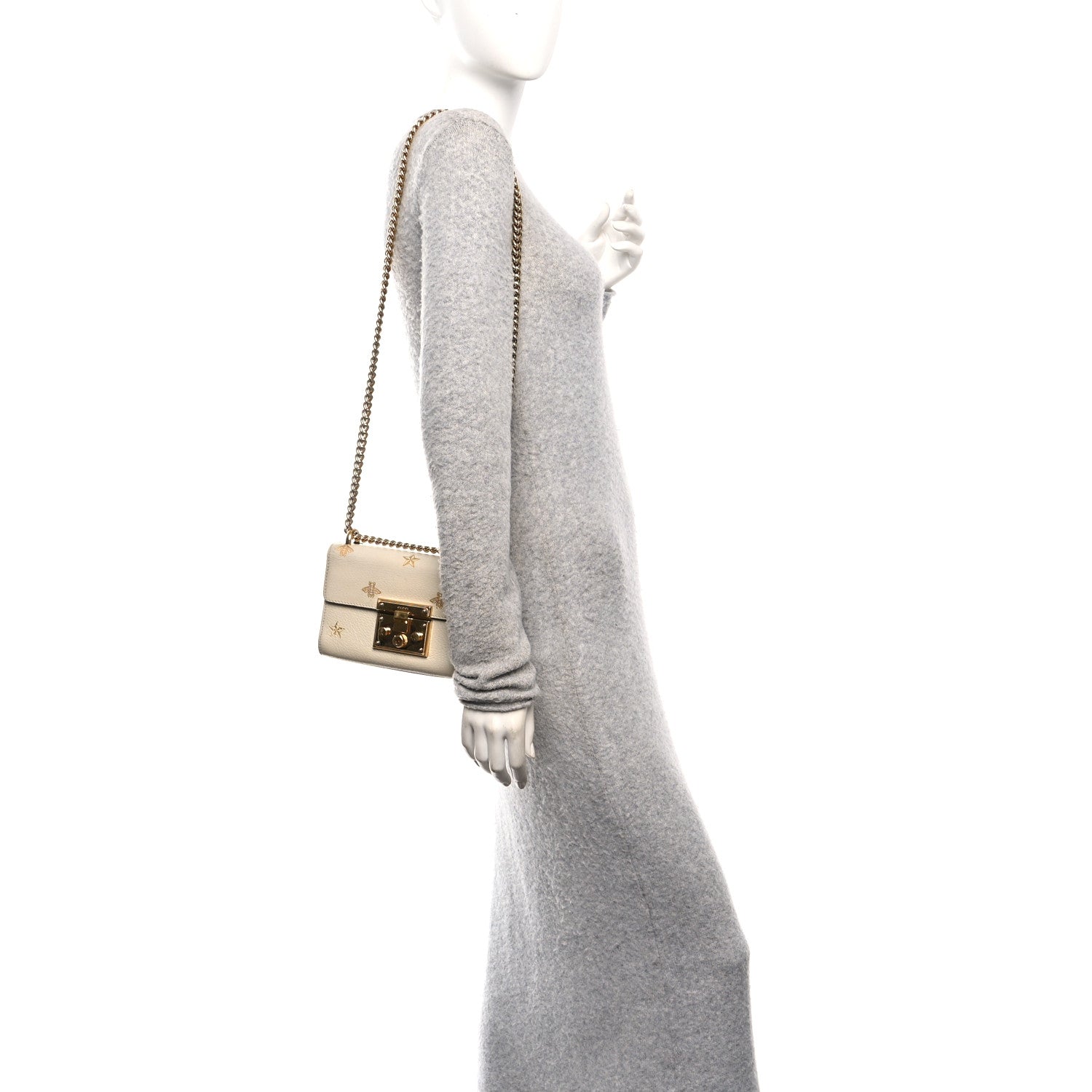 Gucci Grained Calfskin Bee Star Small Padlock Shoulder Bag White