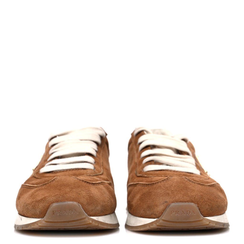 Prada Suede Logo Womens Low Top Sneakers 36.5 Cocoa Brown