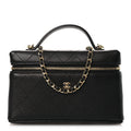 Chanel Goatskin Stitched Top Handle Slim Vanity With Chain Black