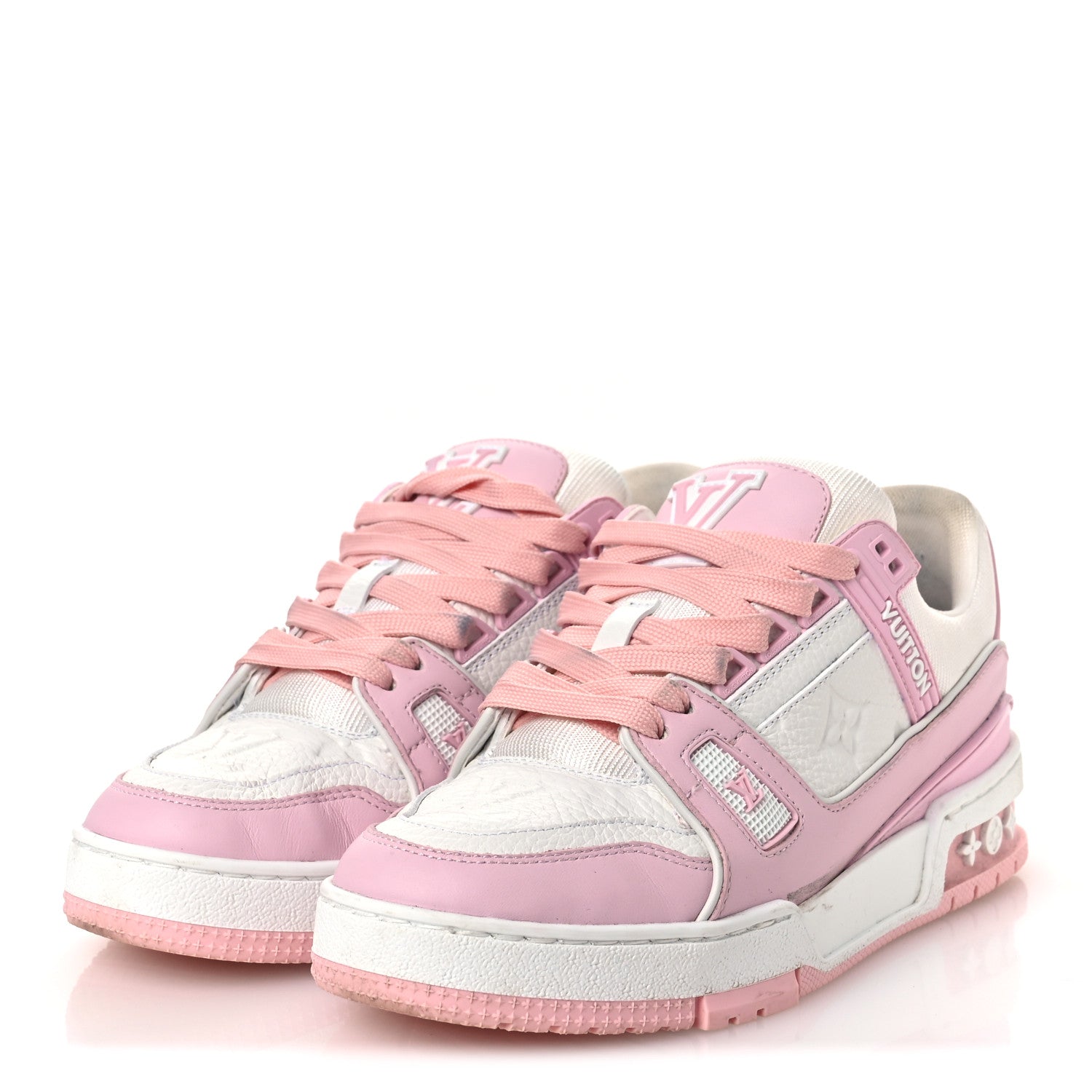 Louis Vuitton Calfskin Monogram Womens LV Trainer Sneakers 36.5 Light Pink