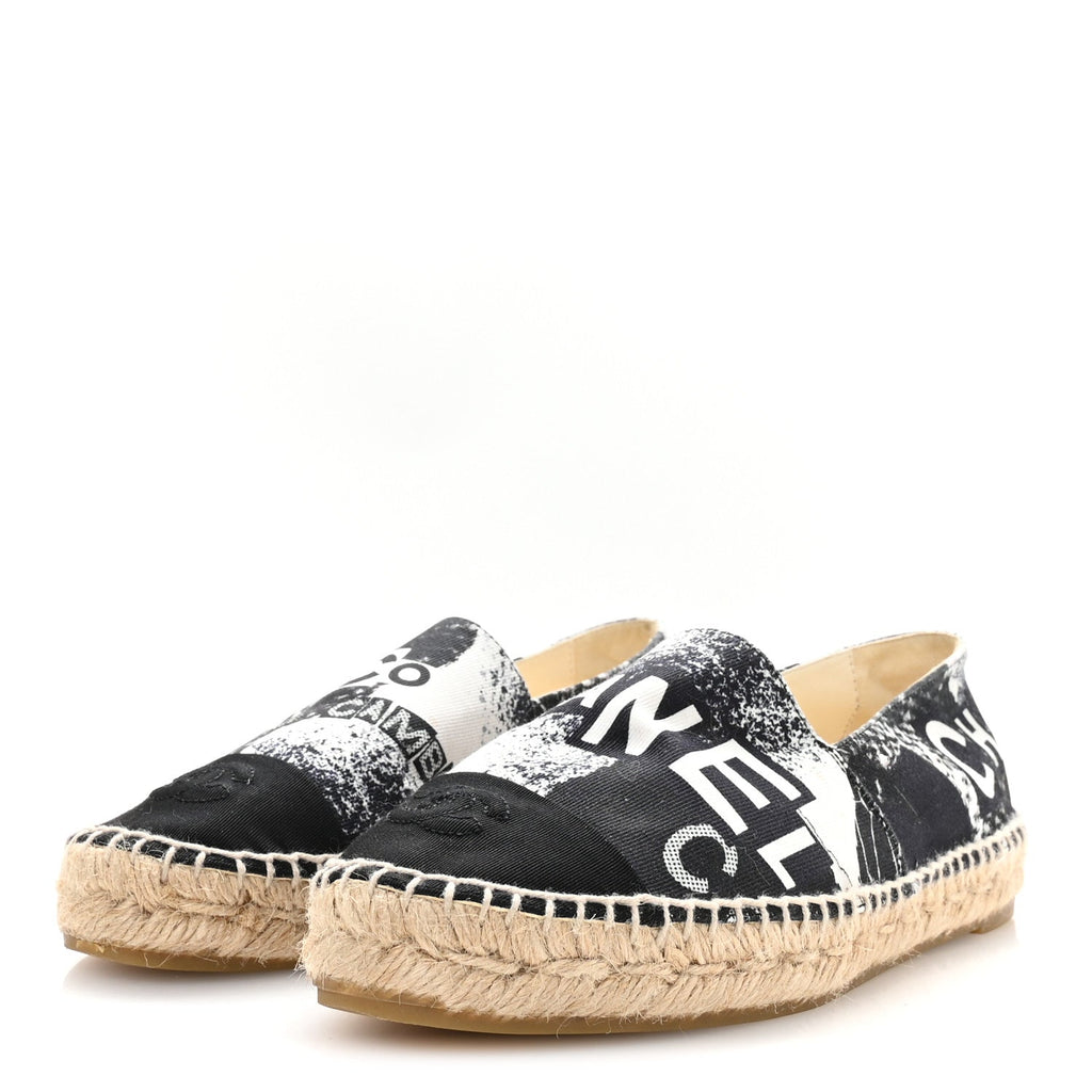 Printed Canvas Grosgrain 31 Rue Cambon Espadrilles 38 Black White