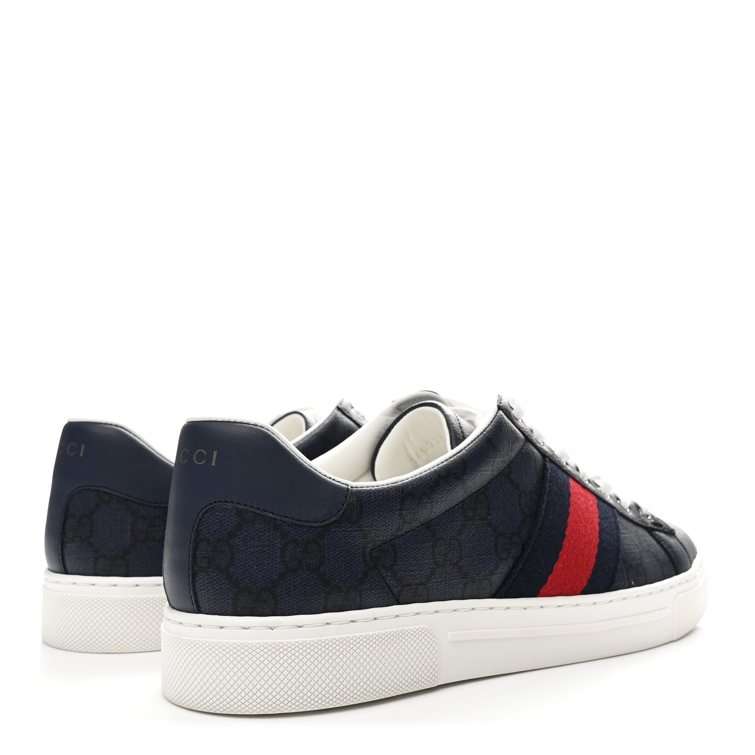 Gucci GG Supreme Monogram Ayers Web Mens New Ace Sneakers 8 Dark Blue